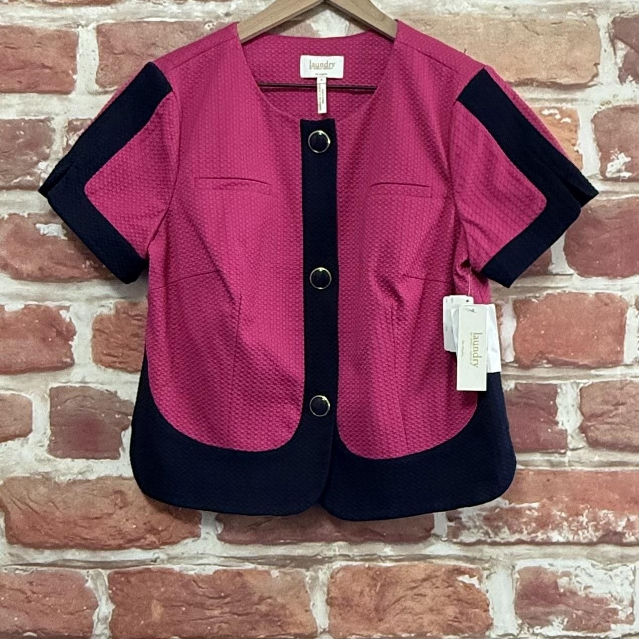 Laundry By Shelli Segal Blazer Top Women's 8 Pink Colorblock Career Work Jacket